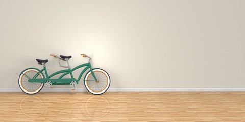 Bici tándem en pared con suelo de madera - 213459744