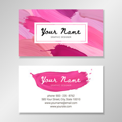 Fototapeta premium Makeup artist business card template with lipstick strokes in different colors. Vector illustration.