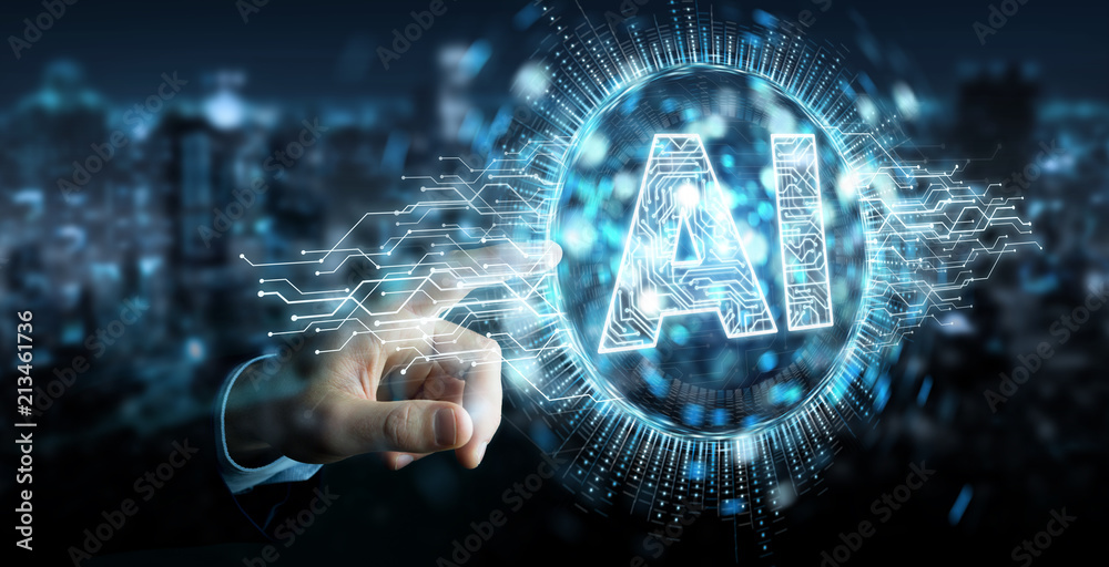 Leinwandbilder businessman using digital artificial intelligence icon hologram 3d rendering