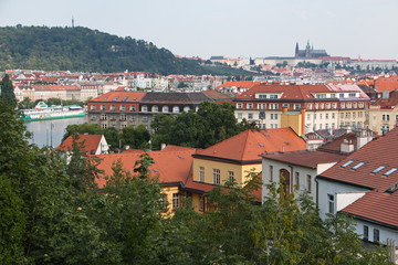 View of the Prague Castle and hill Petrin from Vysehrad in Prague
