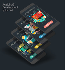 Flat design responsive UI mobile app with 3d mockups