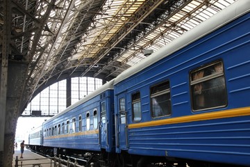 Train platforms at the Lviv-Holovnyi railway station, Lviv, Ukraine