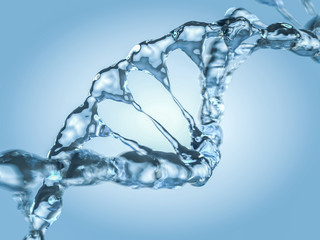 Fototapeta na wymiar Close up of a diagonal DNA Chain of water. 3D