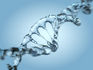 Close up of a diagonal DNA Chain of water. 3D
