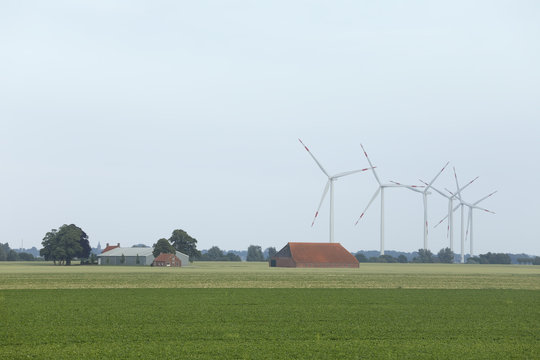 windmill turbines in Dutch farmland