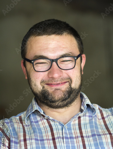 Portrait Of Handsome Bearded Black Haired Intelligent Modern