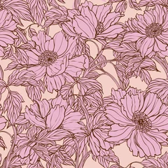 Gordijnen Seamless pattern with poppy, Peonies or roses flowers © polina21