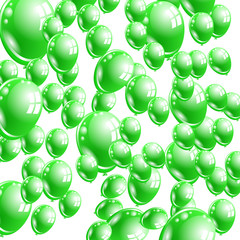 a lot of green balloons flying up.