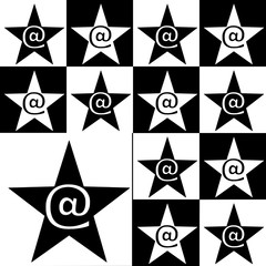 Pattern with five-pointed stars and email signs