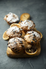 Homemade orange and raisins muffins