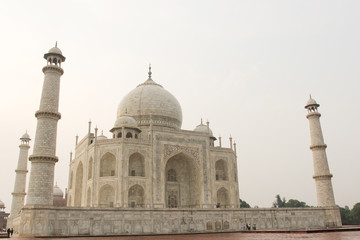 Fototapeta na wymiar Taj Mahal Mausoleum at sunrise in Agra, India. Iconic landmark, tourism attraction concepts