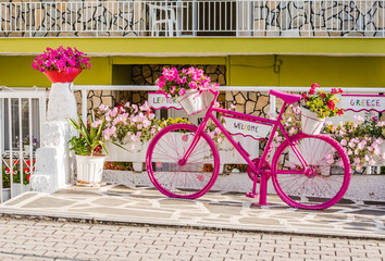 Pink bicycles in Leptokaryá Greece 