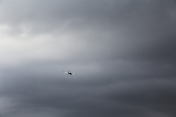 Small airplane takes off LFEY, Yeu Island airfield, France.