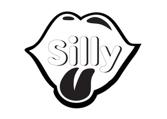 Monochrome vector Silly speech bubble. Black and white emotional icon isolated. Comic and cartoon style.