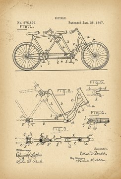 1897 Patent Velocipede tandem Bicycle archival history invention