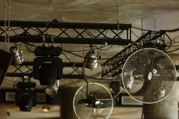 Closeup old black ceiling fan