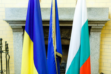 Flags of Ukraine European Union and Bulgaria