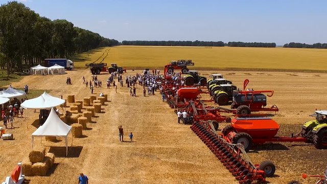 Aerial footage. Presentation of the possibilities of agricultural machinery in the field