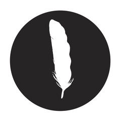 Detailed feather silhouette in a black circle. Laconic and stylish illustration. Monochrome vector.