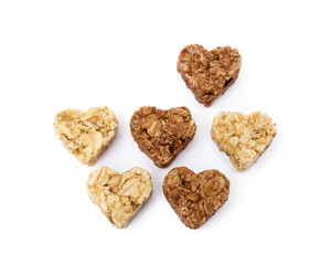 Oatmeal heart dessert isolated on white background
