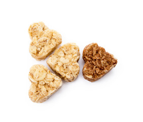Oatmeal heart dessert isolated on white background