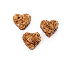 Oatmeal heart dessert isolated on white background