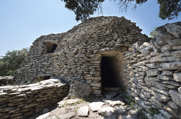 Ancient stone buildings, Bories village, Gordes, Provence-Alpes-Cote d‘Azur, France, Europe