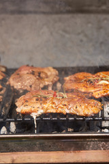Slices of raw and grilled pork meat