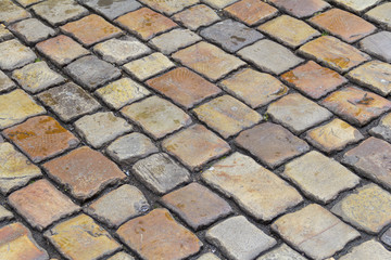 historic cobblestone pavement closeup