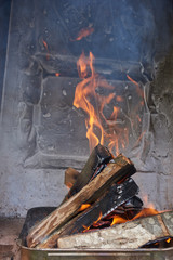 Fire burning for grilled meat