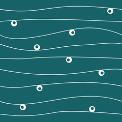 Seamless abstract hand drawn pattern with waves and circles, sea wave green and white colors, vector