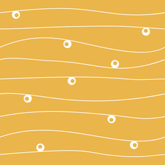 Seamless abstract hand drawn pattern with waves and circles, yellow and white colors, vector