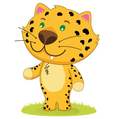 Illustration of a baby leopard, jaguar, mammal, small feline cub. Ideal for educational and informational materials