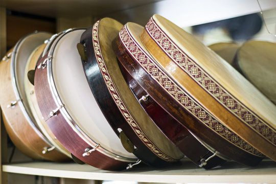 turkish classical music instruments. turkish percussion instruments daf, tambourine an tabor