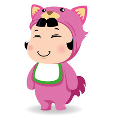 Illustration of an oriental baby with kitten fantasy. Ideal for educational and informational materials