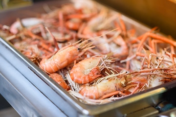 Shrimp on tray in line buffet