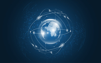 Global network connection World map abstract technology background global business innovation concept