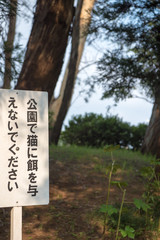 公園の猫の餌やり禁止の立て看板