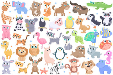 Obraz na płótnie Canvas Cute cartoon animals set.