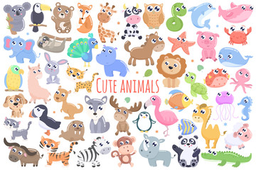 Obraz na płótnie Canvas Cute cartoon animals set.