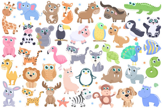 Cute cartoon animals set.