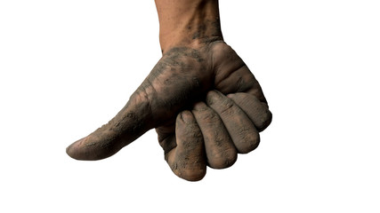 Hand dirty with mud on white isolate background