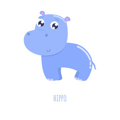 Cute hippo sticker vector illustration. Flat design.