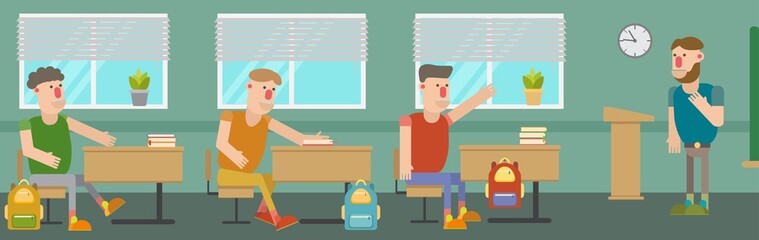 Students discuss the problem in the classroom at the University