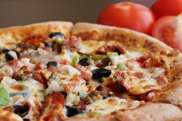 fragrant pizza with vegetables on the board