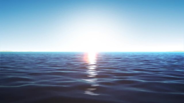 4k Cool Ocean Background Loop/
Animation of loopable summer sunrise ocean landscape with water waves texture and shining sun