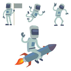 Astronaut in space vector character having fun spaceman galaxy cosmos atmosphere astronautics system fantasy traveler man.