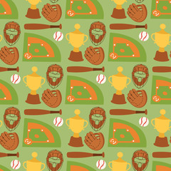 Baseball sport competition game team symbol softball play cartoon design sporting equipment seamless pattern background vector illustration