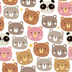 Seamless pattern with cute baby bear and panda