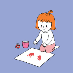 Cartoon cute little artist girl vector.